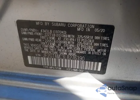 2020 Subaru Crosstrek Limited из США, поврежденный, VIN JF2GTAMC3L8276390